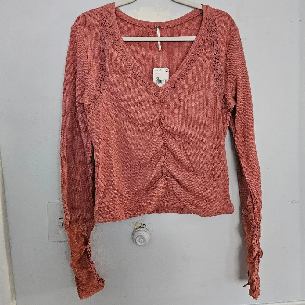 NWT Free People Wear Me Out Ruched Long Sleeve Top | XL